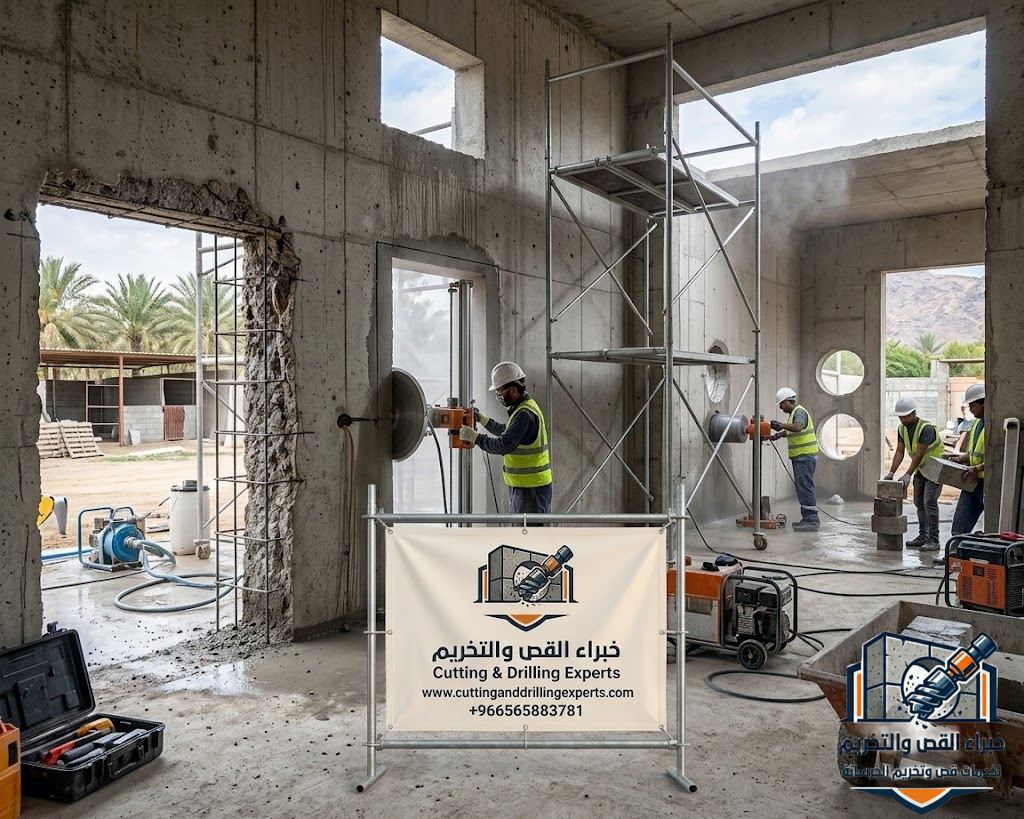 قص فتحات أبواب ونوافذ بالطائف باستخدام المناشير الماسية لفتح الجدران الخرسانية بدقة هندسية وبدون تكسير عشوائي